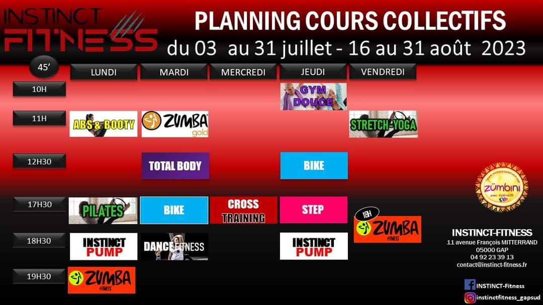 Instinct Fitness à Gap Découvre nos Tarifs et notre Planning